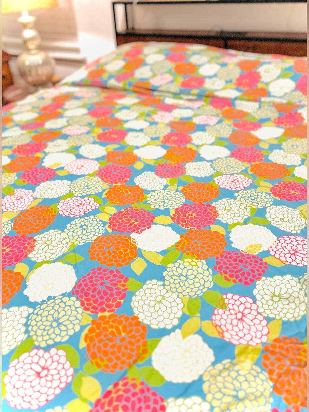 Beautiful Zinnia Floral Print Duvet Cover King 100% cotton teal Farmhouse Dreamy - Picture 4 of 7